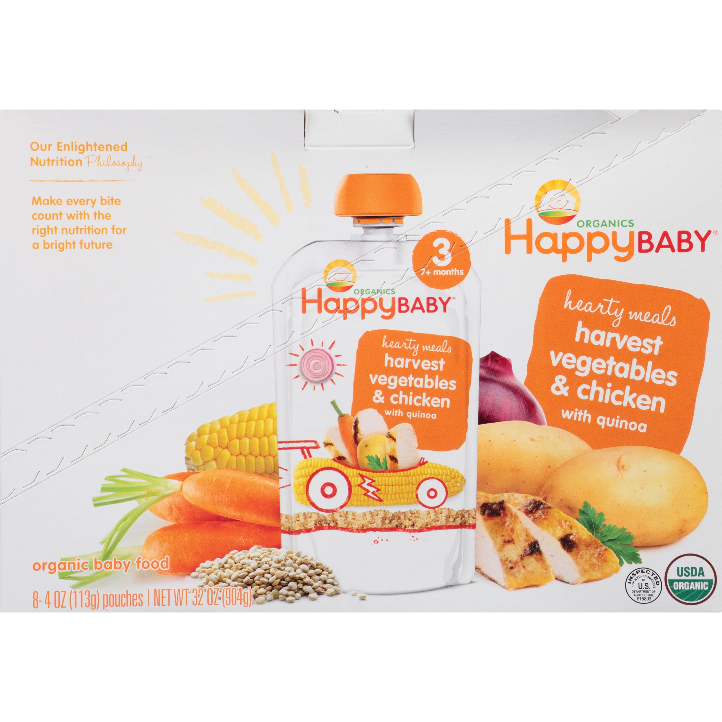 happy baby hearty meals harvest vegetables & chicken with quinoa stage 3 organic baby food