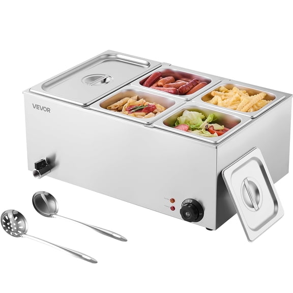 VEVOR 24QT Commercial Food Warmer, 5-Pan Electric Steam Table, 1200W Professional Countertop Stainless Steel Buffet Bain Marie with 86-185°F Temp Control for Catering, Buffet, Parties, Restaurants