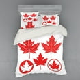 thumbnail image 1 of Leaves Duvet Cover Set, Monochrome Canadian Flag Motif with Different Design North American Foliage, Bedding Set with Shams and Fitted Sheet, 3 Sizes, by Ambesonne, 1 of 3