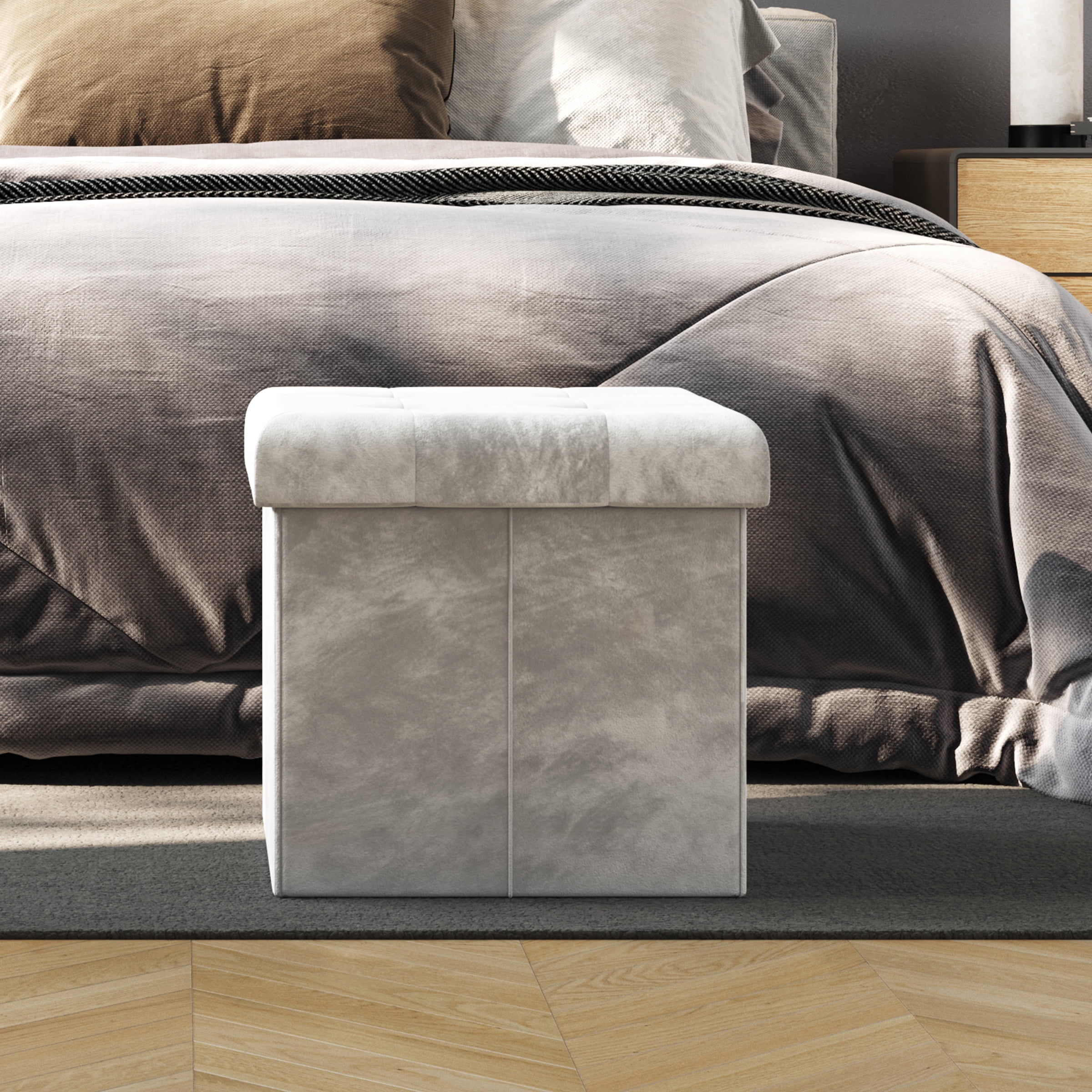 Lavish Home 15-inch Velvet Tufted Storage Ottoman, Footrest, or Linen Chest Gray
