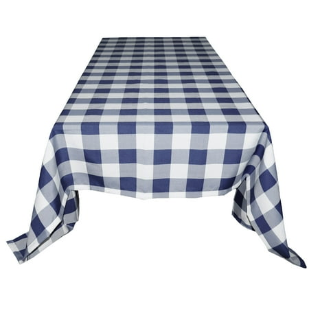 

Polyester Poplin Gaberdine Durable Tablecloth Buffalo Checkered Plaid Navy and White