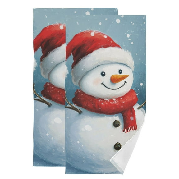 Christmas Snowman Cute Hand Towel Absorbent Bath Towels for Bathroom Sports Gym 28" x 14" Set of 2
