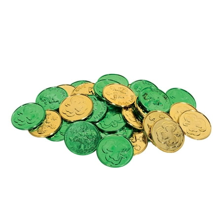 Beistle 40 Piece Plastic Lucky Leprechaun Shamrock Embossed Coins for Happy St Patrick‚Äôs Day Party Decorations Supplies, 1.5", Green/Gold