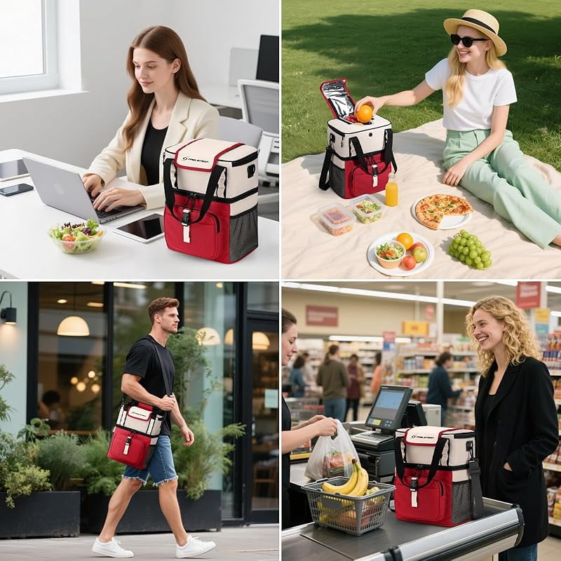 Maelstrom Lunch Box for Women, 20L Insulated Lunch Bag Men, Leakproof Double Deck Cooler Bag, Soft Lunch Cooler with Quick Access Flip-Top Lid for Work, Beach,Travel, Camping