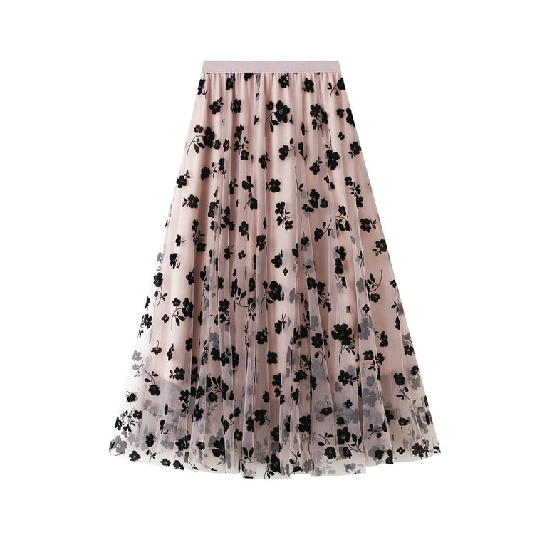 Women Embroidery High Waisted Tulle Skirt Swing Mesh Midi Maxi Skirt F white Leopard Floral Skirt