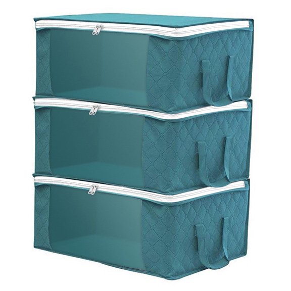 Foldable Storage Bag for Clothes & Home Organization - 49x36x21cm Non-Woven Fabric Container with Handles, Gray or Blue (1-Pack)