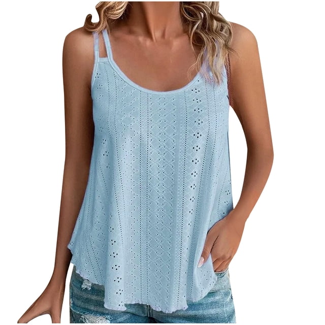 Timegard Camisoles pour Femmes Grande Taille à Oeillets Col Rond Décontractées Amples Chemises Haut Sans Manches Blouse Camis