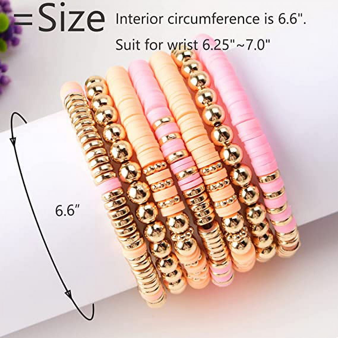 DLUXCA Clearance Pricing Blowout Surfer Heishi Clay Bead Bracelets for Women Bohemian Stackable Vinyl Disc Beaded Stretch Bracelets Elastic Layer