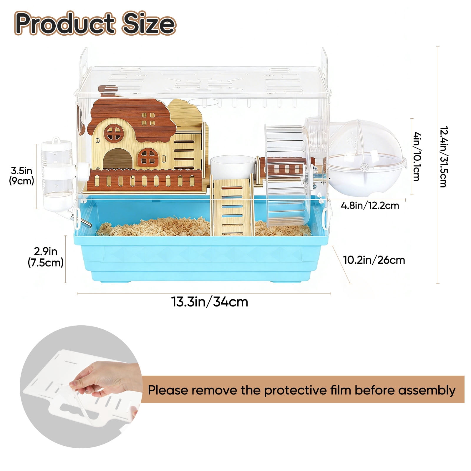 Acrylic Hamster Cage Starter Kit, Small Animal Habitat with Wheel, Water Bottle, Food Bowl, Small Hamster Habitat 360 Viewing, Hideout & Staircase,  for Dwarf, Guinea Pig, Gerbils