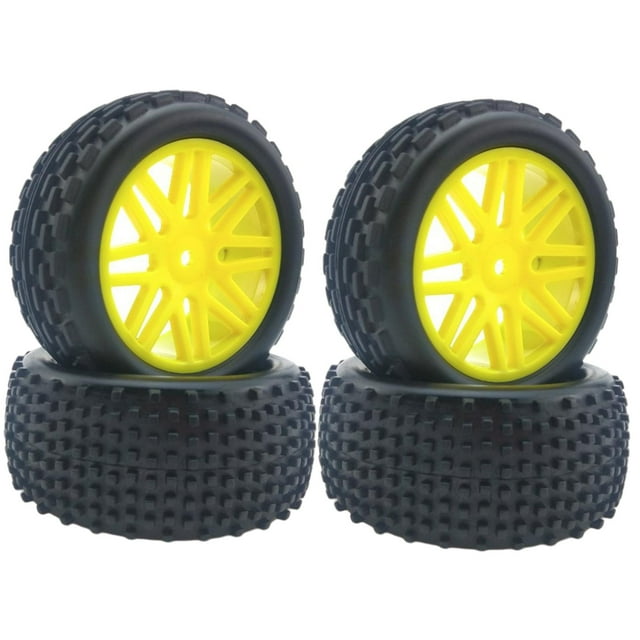 lionlar 4x 1:10 Rubber Front and Rear Wheels and Tires for HSP 94107 94106 Model Crawler Yellow