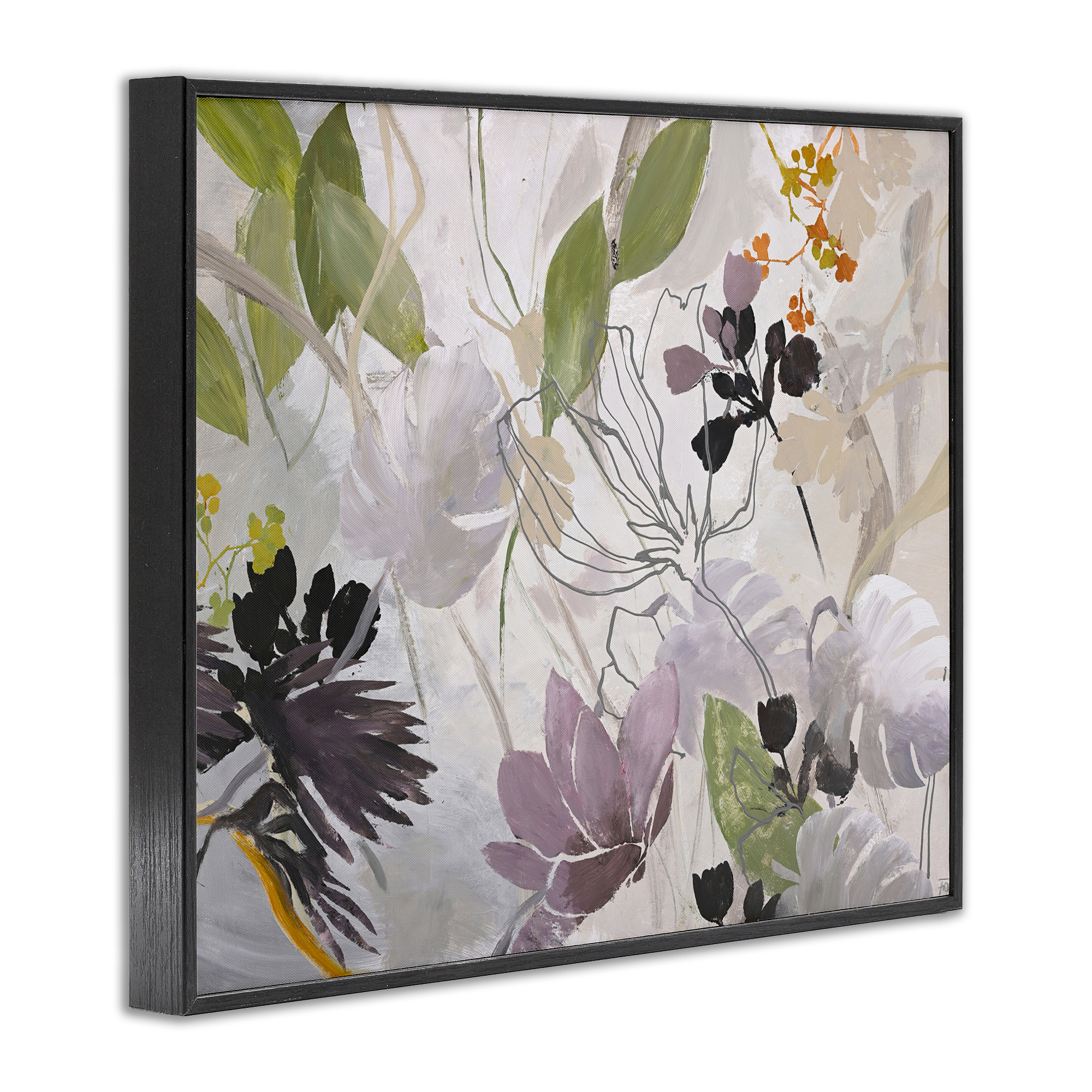 Soft Spring Organic Flora Black Framed Giclee Art, design by Design Fabrikken