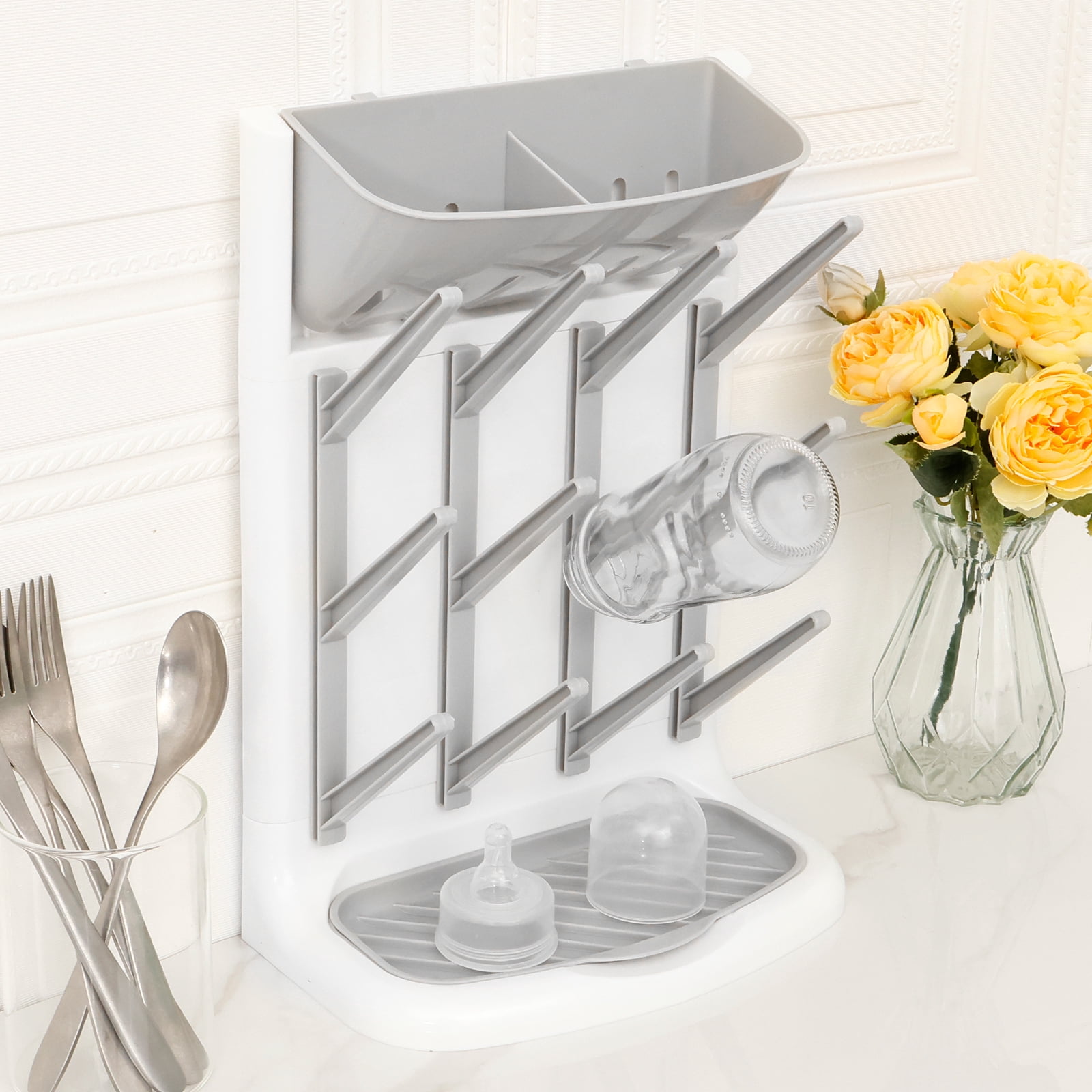 Threns Baby Bottle Drying Rack with 12 Hooks,Space Saving Kitchen Bottles Rack Dryer,Vertical Baby Bottle Holder Organizer for Countertop Storage Accessories