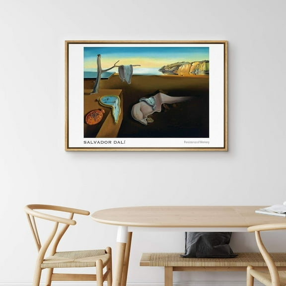 IDEA4WALL Framed Canvas Art Wall Decor Persistence of Memory by Salvador Dali Historic Cultural Oil Painting Abstract Absurd Fine Art Contemporary for Dorm Home Office - 16"x24" Natural