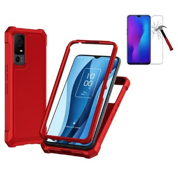 Phone Case for TCL 40XE 5G/40X 5G,  Full Body  TPU Cover Case   Tempered Glass (Red)