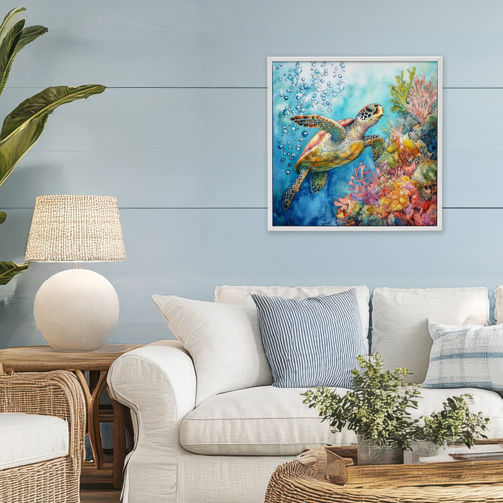 Stupell Industries Underwater Sea Turtle Bubbles White Framed Giclee Art, design by Tina LeCour