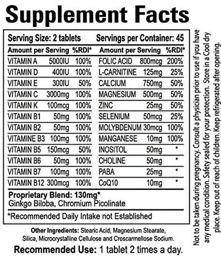 Ultra Woman - Multi-Vitamins 90 Tablets - Premium Performance Formula 100% Natural - Multivitamins for Woman - Dietary Supplement