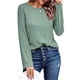 thumbnail image 2 of Camisetas de Larga para Mujer, Ropa de Moda de Otoño, Tops Modernos, Camiseta Básica de Punto con Cuello Redondo Frijol Verde S, 2 of 10