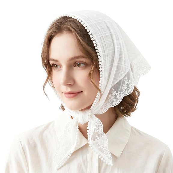 TELOLY White Lace Bandana for Women,Lightweight Head Scarf,Cute Lace Headband Hair Scarf for Daily Headwear,Elegant White Lace Head Scarf