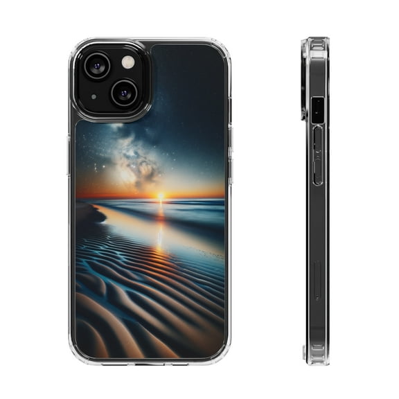 DistinctInk Hybrid (Acrylic / TPU) Clear Slim Fit Case for Apple iPhone 14 (6.1" Screen) - "Starry Sunset: Nature's Serene Painting"