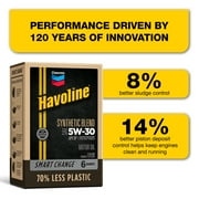 Chevron Havoline Synthetic Blend Motor Oil 5W-30, 6 Quart Smart Change Box, 11lbs 12.75in height, 192fl oz