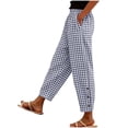 thumbnail image 5 of Women Summer Gingham Plaid Elastic Drawstring Waist Jogger Pants, Snap Button Loose Ankle Cropped Trousers with Side Pockets Beach Vacation Loungewear Casual Bottoms Navy M(M), 5 of 8