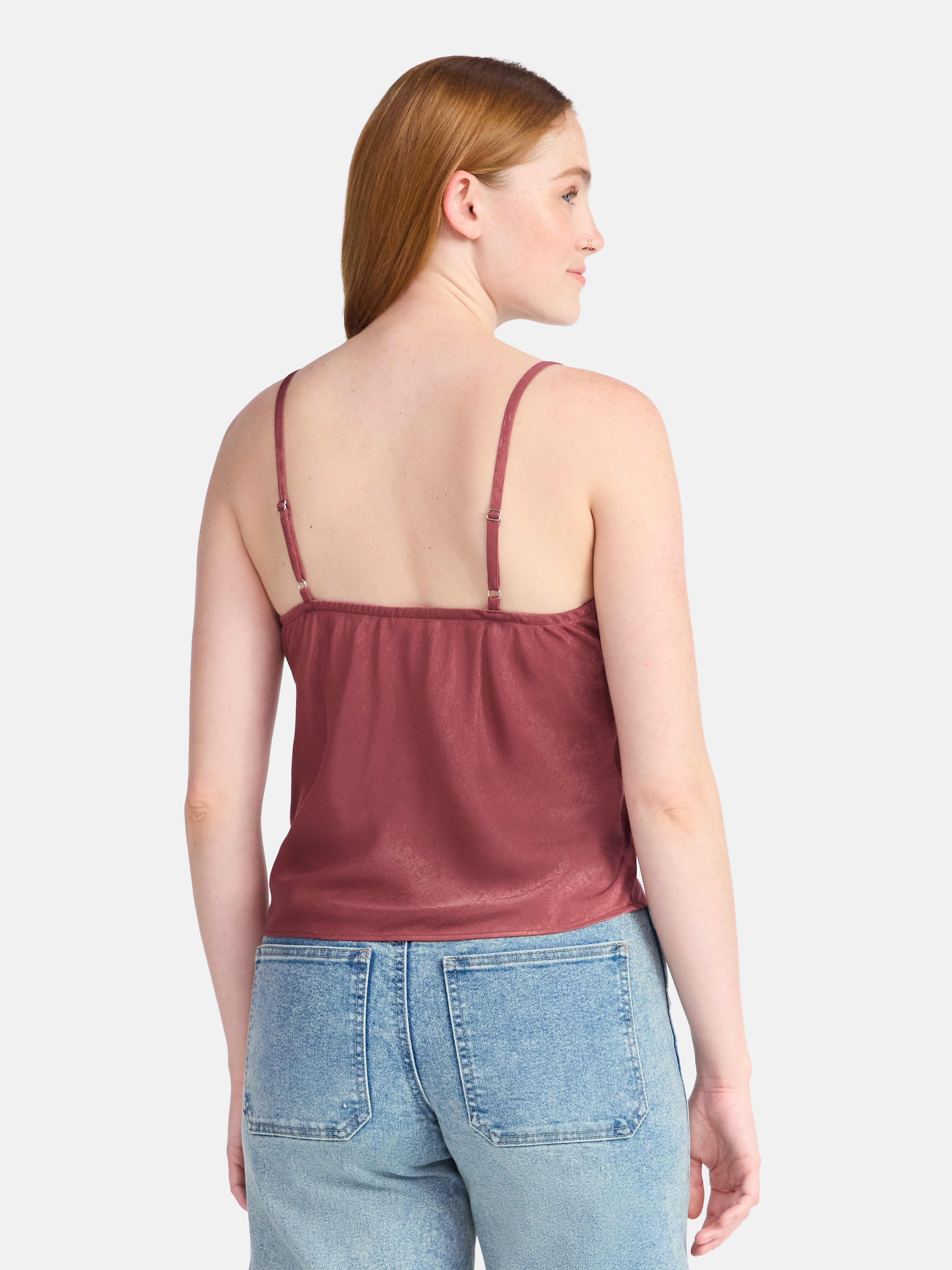No Boundaries Woven Cami Top with Lace Trim and Bow, Women's