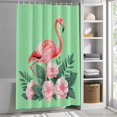 thumbnail image 5 of Flamingo Shower Curtain, 72" x 84", Pink Flower Leafs Plants Watercolors Green Waterproof Bathroom Curtain Washable Shower Curtain Set with 12 Hooks, 5 of 8