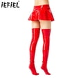 thumbnail image 2 of Minifalda acampanada de látex con dobladillo en forma de A para mujer, medias altas hasta el muslo, cierre de cremallera, minifalda acampanada de charol con volantes, 2 of 5