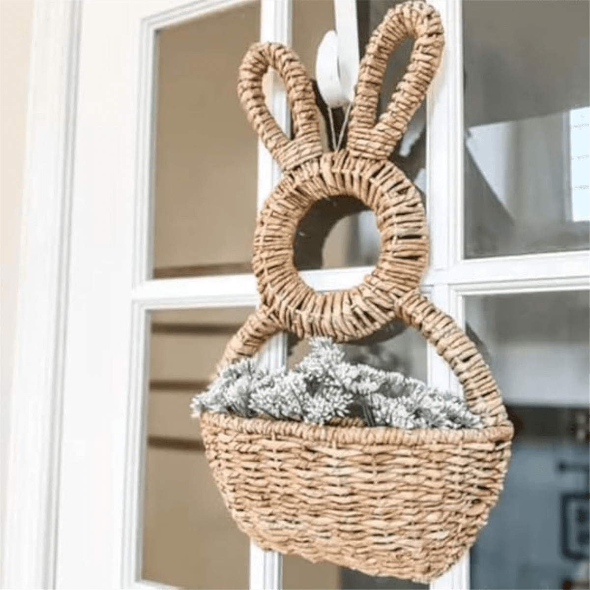 Bunny Basket Hanging Wall Pocket Spring Decor, Hand Woven Wicker Easter Bunny Basket Wall Pocket,for Decorations