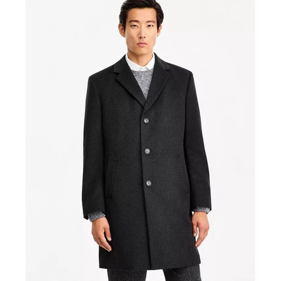 Nautica Mens Classic-Fit Camber Wool Overcoat Coat 42R Charcoal Grey
