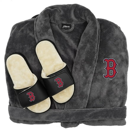 

ISlide Gray Boston Red Sox Faux Fur Slide Sandals & Robe Bundle