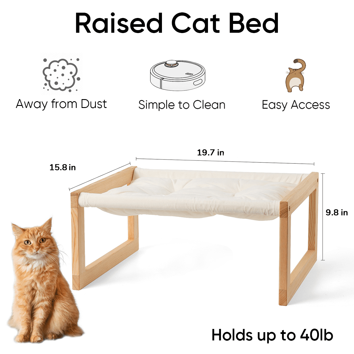FUKUMARU Cat Bed, Elevated Puppy Bed with Removable Cozy Cover, White