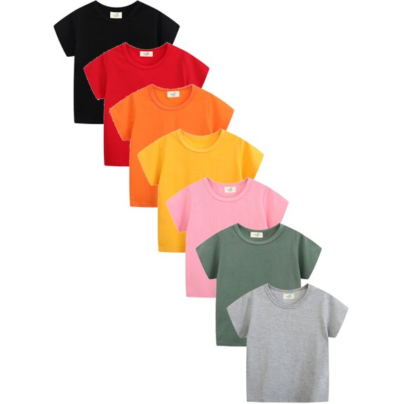 1-7T Girls Boys Shirts Short Sleeve Shirt Girls Boys T Shirts Soft Cotton Basic Tees Kids Tshirts Solid Summer Top T-Shirt