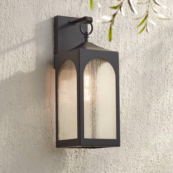 Possini Euro Design Tyne Modern Outdoor Wall Light Fixture Bronze Steel Lantern 20 1/2" Clear Seedy Glass Panels for Exterior House Porch Patio Outside Deck Garage Yard Front Door Garden Home