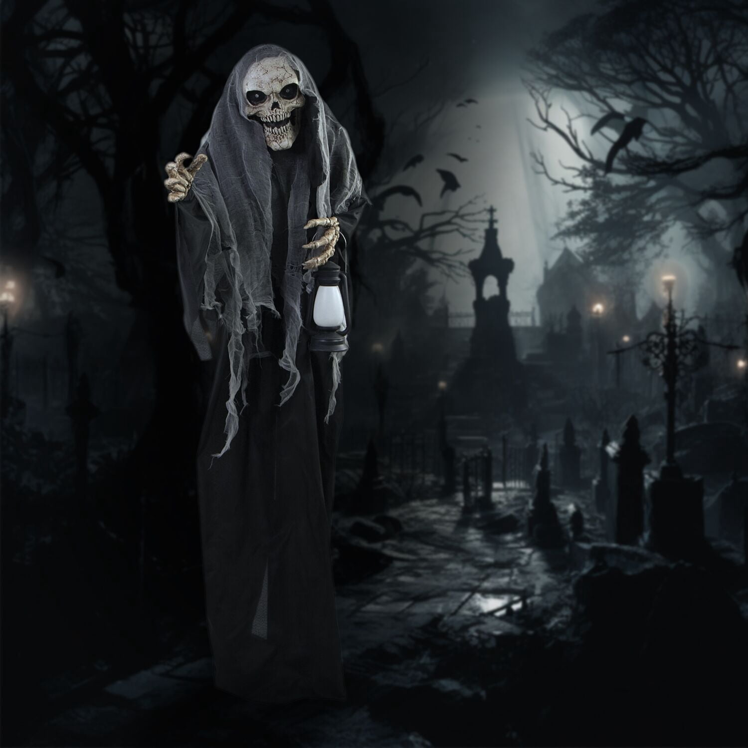 Haunted Hill Farm 5.9 ft Lampa Solais the Animated Gruesome Reaper, Indoor/Covered Outdoor Halloween Decoration, HHRPR-24FLSA