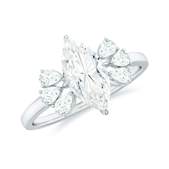 Rosec Jewels Moissanite Marquise Engagement Ring 1 Ct - 5X10 mm - Solitaire Ring for Women - D-VS1 Grade, 925 Sterling Silver, US 4.00