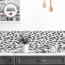 Smart Tiles Peel and Stick Backsplash, 5 Adhesive Tiles, Murano Steel/White/Grey, 10.21"x9.1"