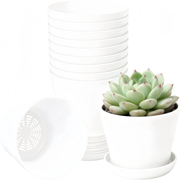 GIXUSIL 8-Pack 4 inch Plastic Plant Pots with Saucers, Small Flower Planters with Drainage Holes for Indoor Plants, Succulents, Herbs, Seedlings, White