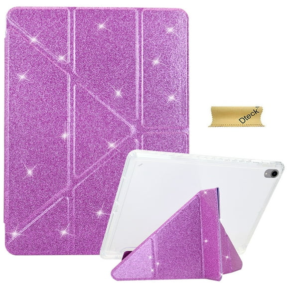 Dteck Case for iPad 6th / 5th Generation (2018 2017 Model, 9.7 Inch), iPad Air 2 / Air 1 (9.7 Inch) Case with Pencil Holder, Sparkly Glitter Cover with Clear TPU Back for Kids Girls,Purple
