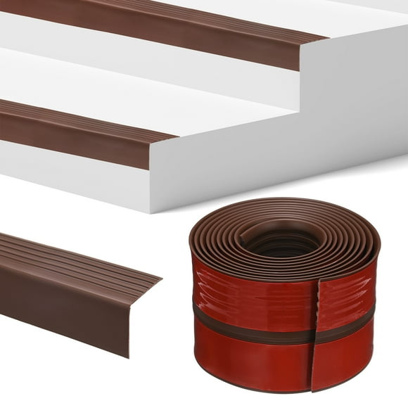 Uxcell Stair Edge Trim 10FT Vinyl Rubber Stair Nosing Non-Slip Self Adhesive Stair Edge Trim Strips Brown 1.89 Inch