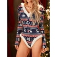 thumbnail image 5 of Christmas V-neck Backless Short Jumpsuit Long Sleeve Snowflake Elk Print Plush Trim Bodycon Rompers, 5 of 6