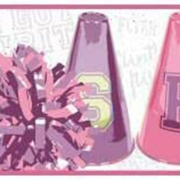 Concord Wallcoverings Girls Wallpaper Border Cheer Spirit Design for Girl's Room Kids, Pink Purple Green, Size 9 Inches x 15 Feet PW3994BD