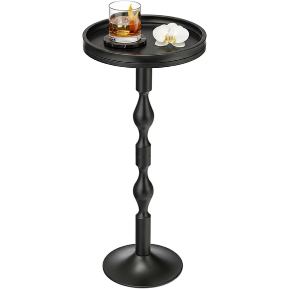 Small Round Drink Table,Pedestal Tables,Small Round Side Table for Narrow Spaces,End Table for Living Room, Bedroom, Bathroom,Balcony(Black)