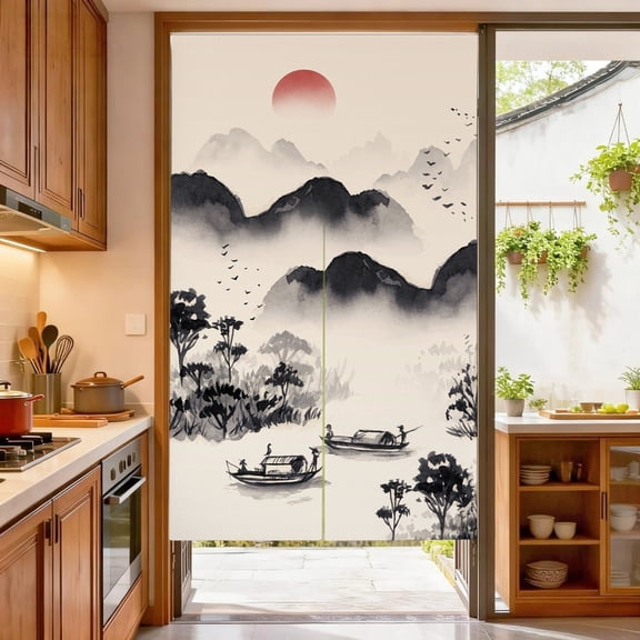 Japanese Curtain Noren Feng Shui Doorway Curtain Tapestry (Mountain, 33.5 Inches x 59 Inches)