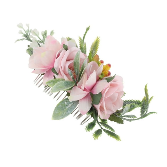 Unique Bargains 1 Pc Women's Reusable Simulated Flowers Hair Clips Comb for Parties Beige Pink Polyester Fabric Iron