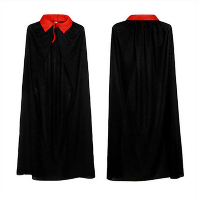 1 pieza de capa de Halloween para niños, adultos, maquillaje, accesorios de disfraz, capa de la muerte, capa de pirata para cosplay, 90 cm (capa negra de una sola capa con cuello rojo)