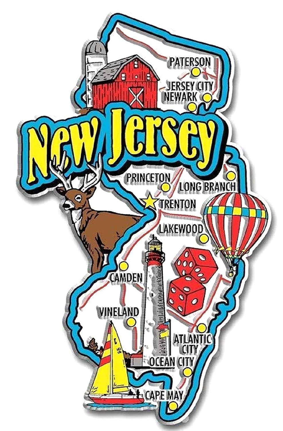 Greetings from New Jersey FRIDGE MAGNET travel souvenir Map 