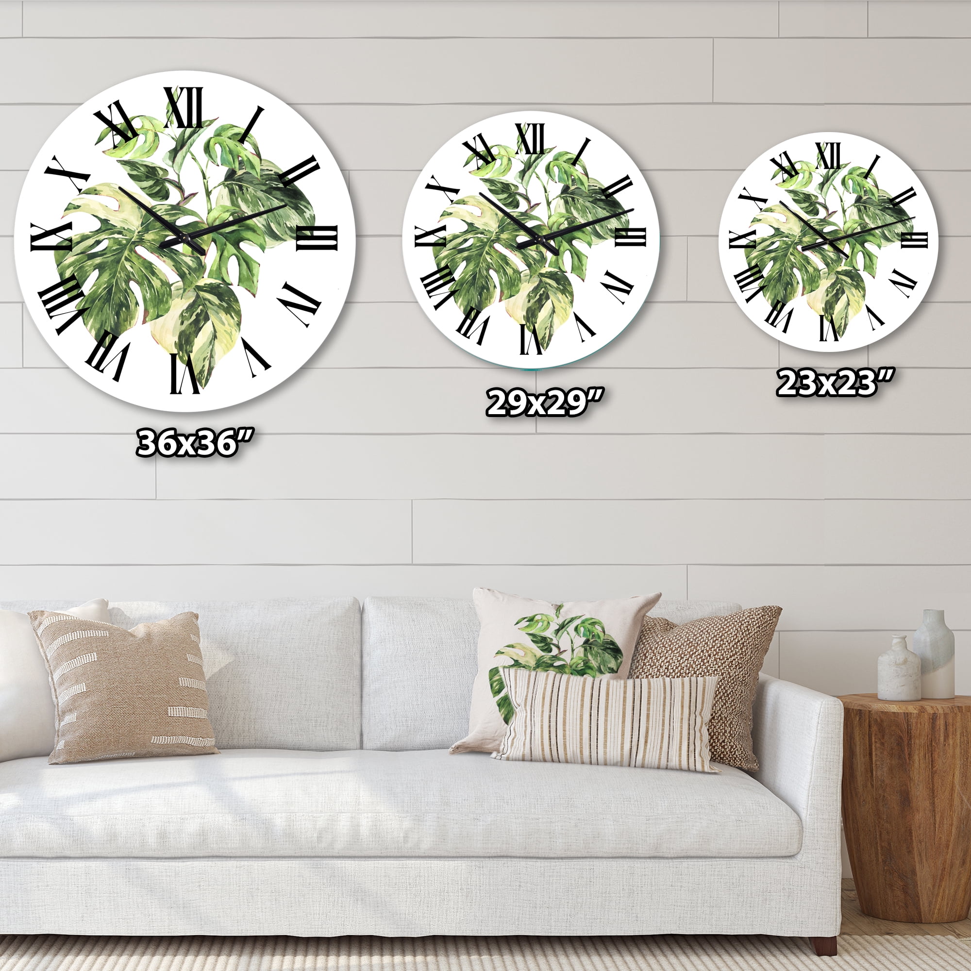Designart 'Tropical Green Leaves In Summer Times I' Tropical Wall Clock