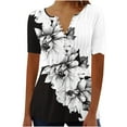 thumbnail image 4 of Frostluinai Hide Belly Shirts for Women Short Sleeve Button V Neck Pleated Tops Boho Floral Print Tshirts Casual Summer Tunic Shirts, 4 of 5