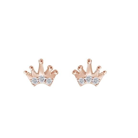 AFFY Round Cut White Natural Diamond Crown Stud Earrings In 14K Rose Gold Over Sterling Silver